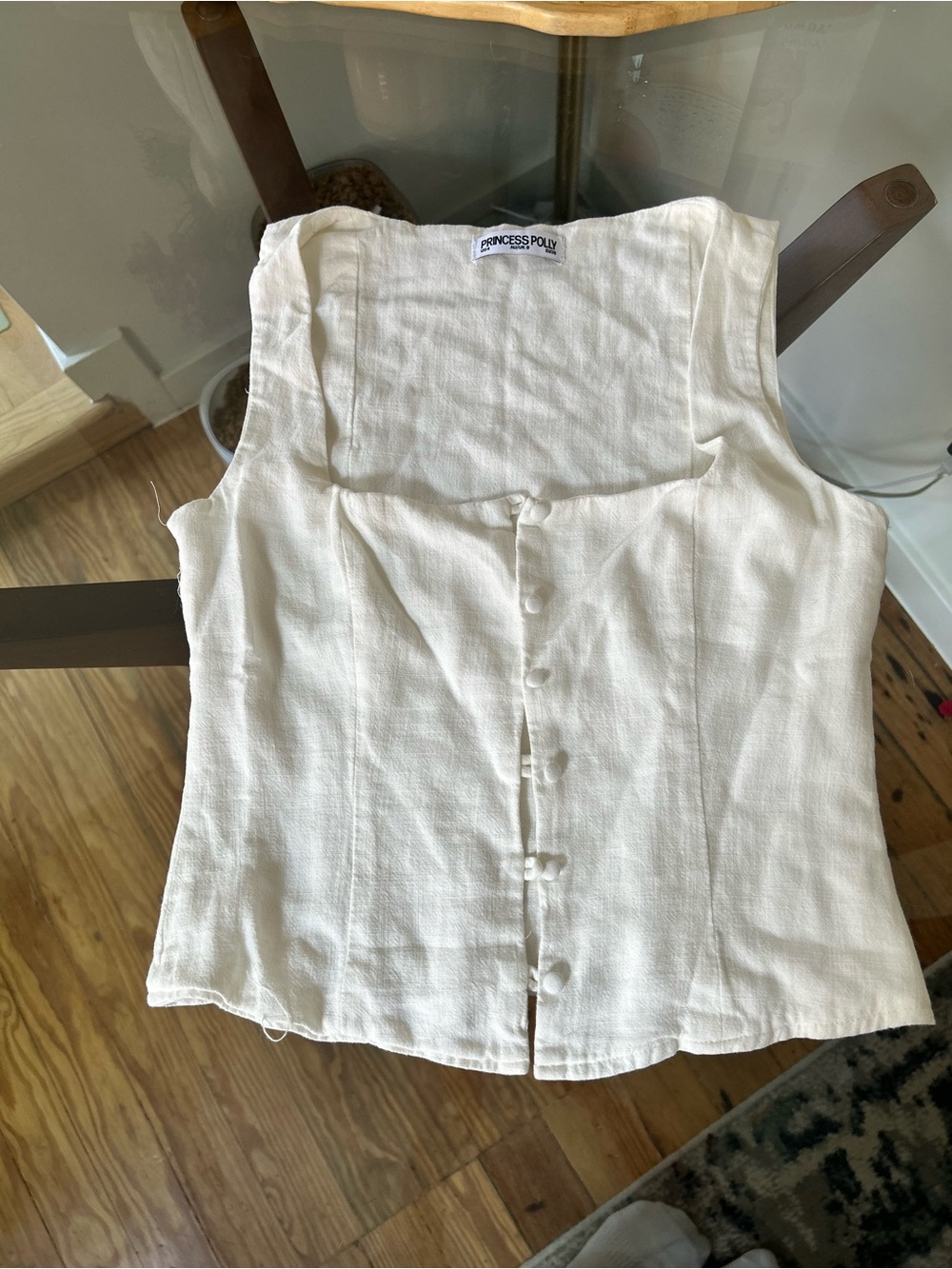 Princess Polly Cream Button-Front Square Neck Tank